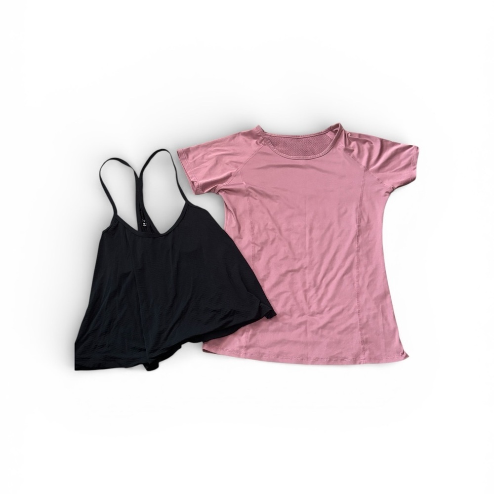 Black Yoga Top and Mauve Workout Shirt Set